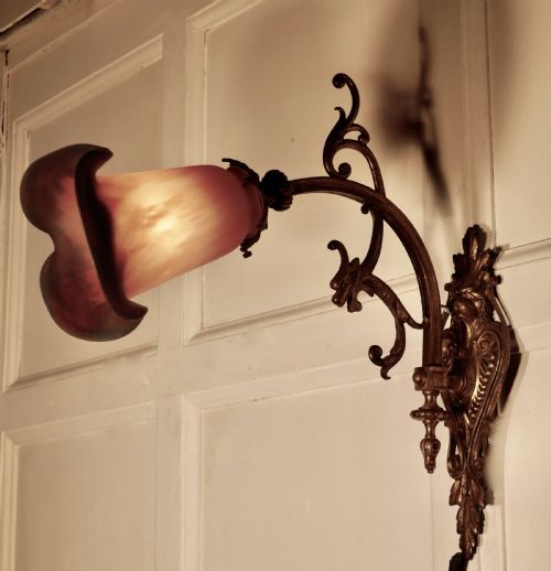 fig 1. Pair of French Gothic Arts and Crafts Degue Wall Sconces by Louis Majorelle