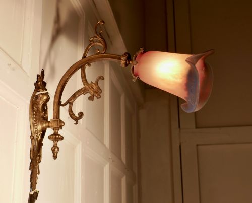 fig 3. Pair of French Gothic Arts and Crafts Degue Wall Sconces by Louis Majorelle