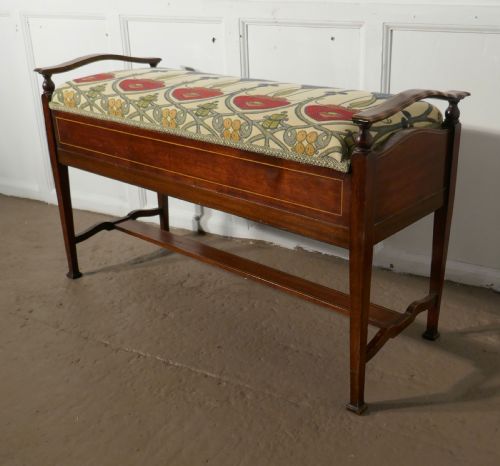 fig 3. Edwardian Arts and Crafts Inlaid Mahogany Duet Piano Stool