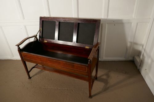 fig 4. Edwardian Arts and Crafts Inlaid Mahogany Duet Piano Stool