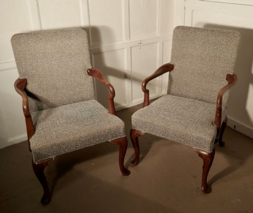 fig 2. A pair of Elegant Edwardian Tweed Upholstered Fireside Chairs