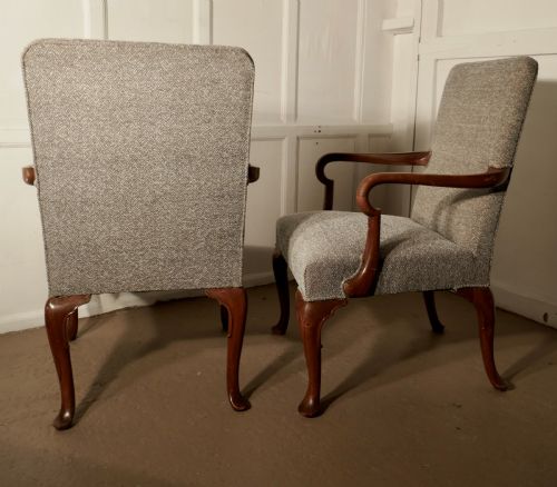fig 1. A pair of Elegant Edwardian Tweed Upholstered Fireside Chairs