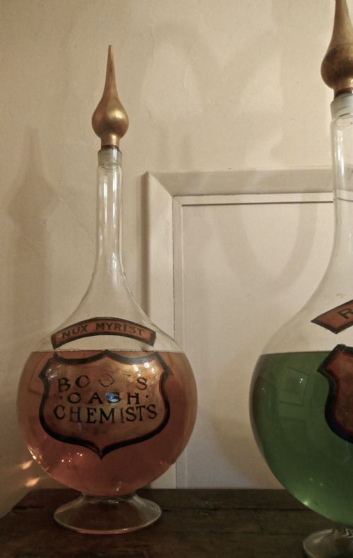 fig 2. A Trio of Very Large Antique Apothecary or Old Chemist Jars Shop Display
