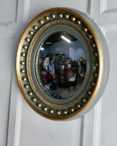 fig 1. French Convex  Green and Gold Wall Mirror 