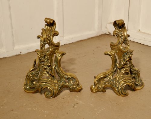 fig 1. Large French Rococo Brass Extending Fender with Decorative Chenets 