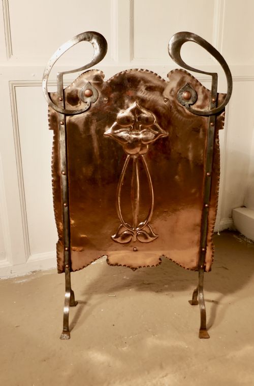 fig 1. Victorian Art Nouveau Copper and Polished Steel Fire Screen