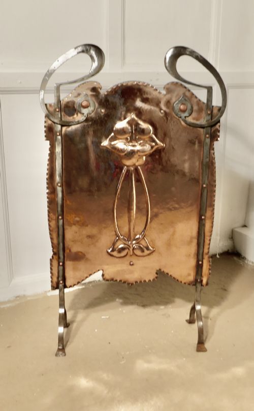 fig 2. Victorian Art Nouveau Copper and Polished Steel Fire Screen
