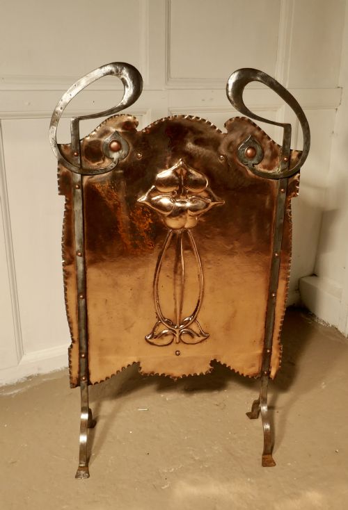 fig 3. Victorian Art Nouveau Copper and Polished Steel Fire Screen