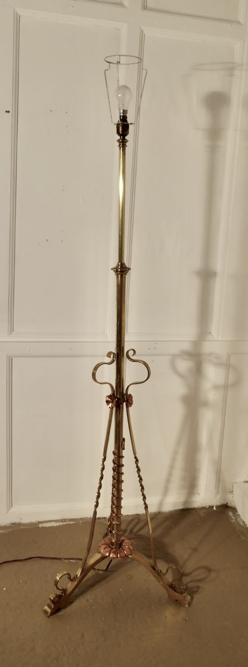 Arts and Crafts Extending Brass Floor Lamp, Standard Lamp
