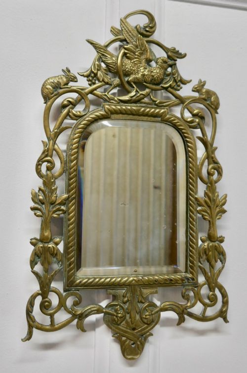 fig 2. French Brass Wall Mirror Decorated with Birds and Rabbits