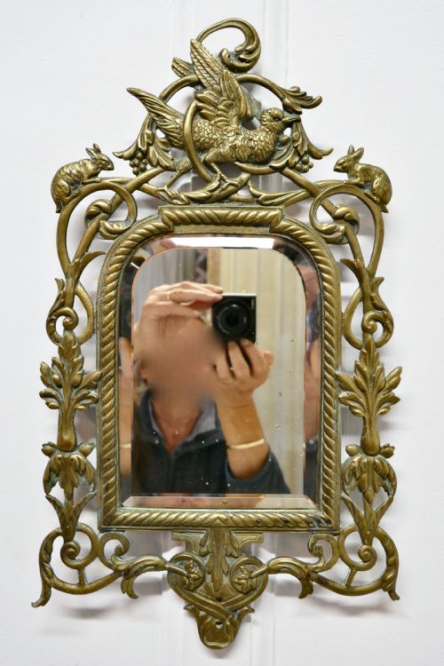 fig 3. French Brass Wall Mirror Decorated with Birds and Rabbits