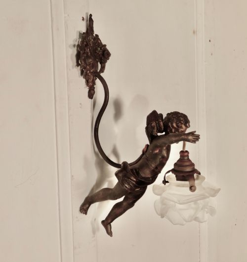 A Pretty French Ormolu Cherub Wall Light