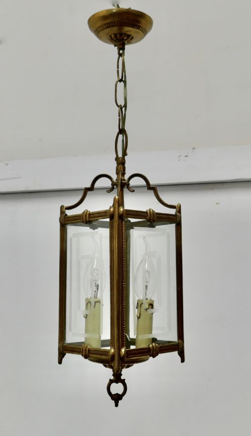 Superb Quality Art Deco French Brass and Etched Glass Lantern,