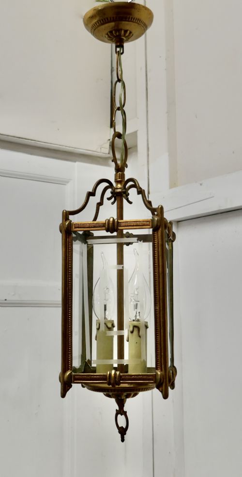 fig 1. Superb Quality Art Deco French Brass and Etched Glass Lantern,