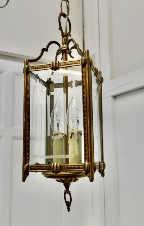 fig 2. Superb Quality Art Deco French Brass and Etched Glass Lantern,