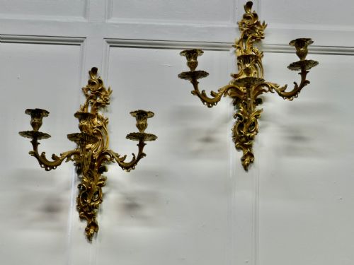 fig 3. A Pair of Large 19th Century Baroque French Brass Triple Wall Sconces