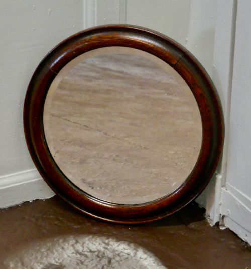 19th Century Round Oak Wall Mirror