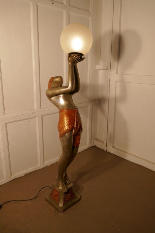 fig 1. Large Art Deco Female Sculpture Floor Lamp, after Auguste Moreau signed 