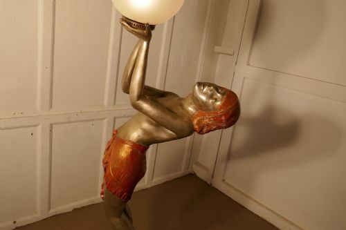 fig 2. Large Art Deco Female Sculpture Floor Lamp, after Auguste Moreau signed 