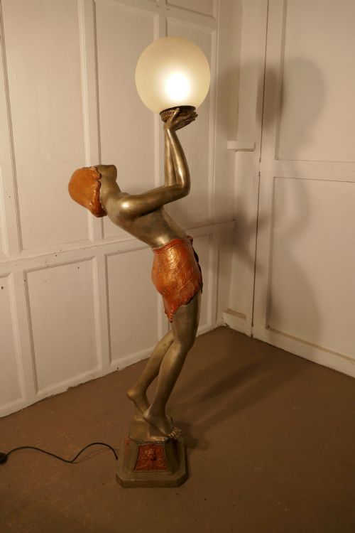 fig 3. Large Art Deco Female Sculpture Floor Lamp, after Auguste Moreau signed 