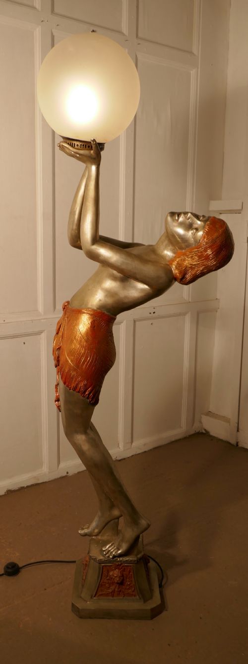 fig 4. Large Art Deco Female Sculpture Floor Lamp, after Auguste Moreau signed 