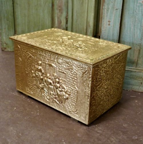 fig 2. Embossed Brass Log or Coal Box with Tavern Scenes