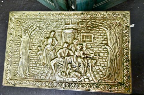 fig 4. Embossed Brass Log or Coal Box with Tavern Scenes