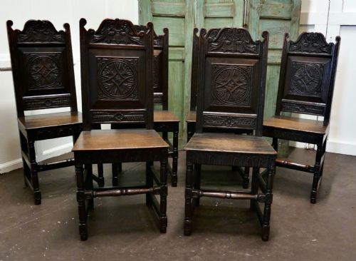 Set of 6 19th Century Gothic Oak Celtic Design Country Chairs