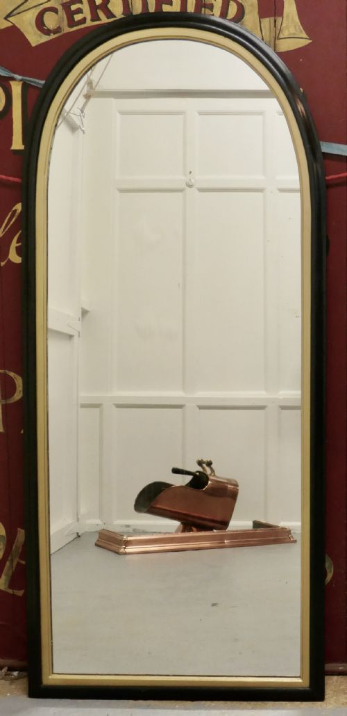 Tall 19th Century Black and Gold Arch Top Wall Mirror