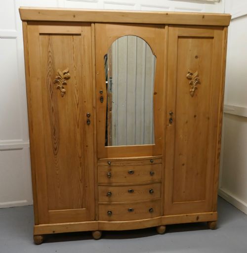 Large Stripped Pine Wardrobe Compactum