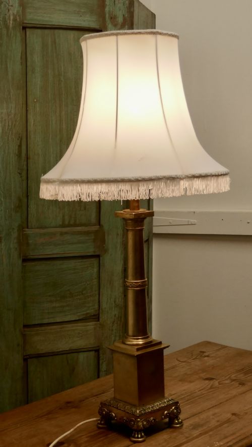 Tall Brass Corinthian Column Table Lamp