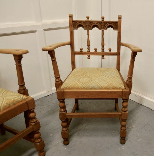 fig 1. Pair of Arts and Crafts Gothic Bleached Oak Hall Chairs