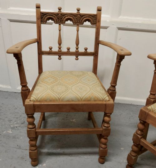 fig 2. Pair of Arts and Crafts Gothic Bleached Oak Hall Chairs
