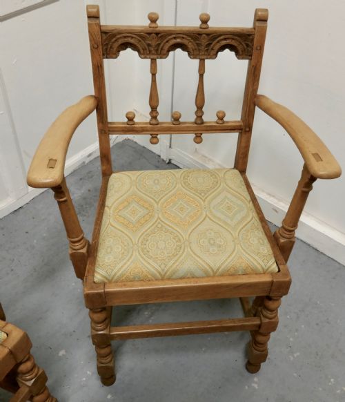 fig 3. Pair of Arts and Crafts Gothic Bleached Oak Hall Chairs