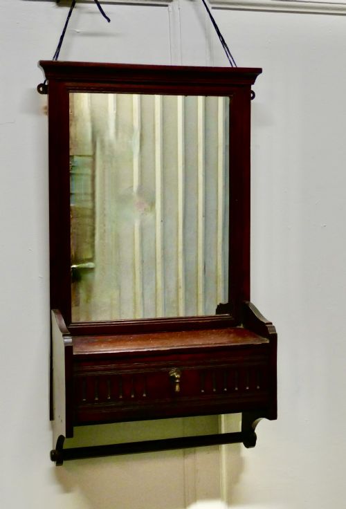 Victorian Mahogany Bathroom Wall Mirror with Towel Rail
