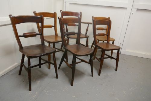 fig 1. A Harlequin set of 6 Victorian Beech and Elm Rope Back Kitchen Chairs