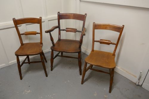 fig 2. A Harlequin set of 6 Victorian Beech and Elm Rope Back Kitchen Chairs