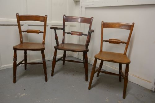 fig 3. A Harlequin set of 6 Victorian Beech and Elm Rope Back Kitchen Chairs