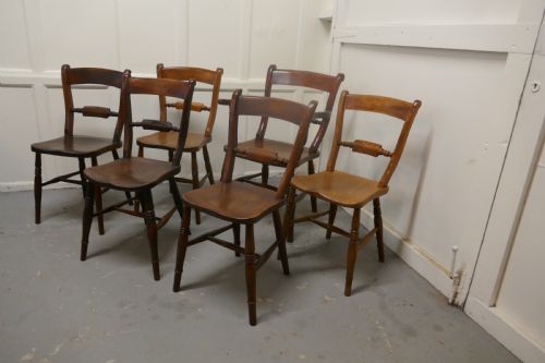 fig 4. A Harlequin set of 6 Victorian Beech and Elm Rope Back Kitchen Chairs