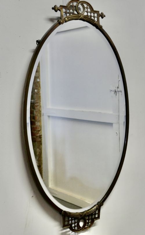 Long Oval Art Deco Brass Wall Mirror