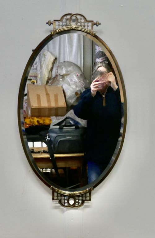 fig 1. Long Oval Art Deco Brass Wall Mirror