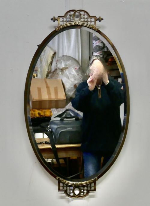 fig 3. Long Oval Art Deco Brass Wall Mirror