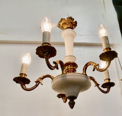 fig 1. A Charming Opaline Glass and Ormolu 5 Branch Chandelier