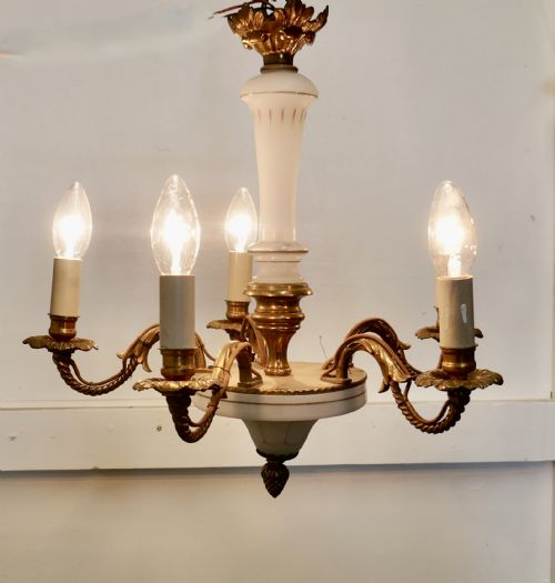 fig 2. A Charming Opaline Glass and Ormolu 5 Branch Chandelier