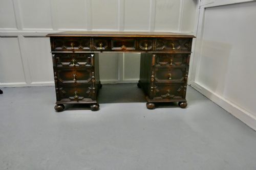 Victorian Carved Oak Pedestal Desk,
