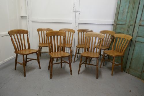 A Harlequin Set of 8 Beech & Elm Country Kitchen Dining Chairs
