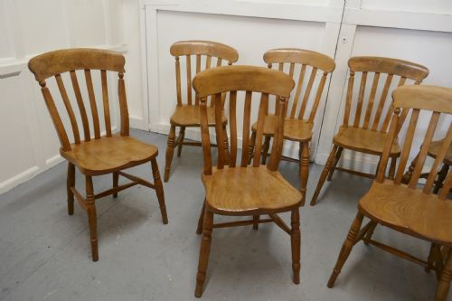 fig 1. A Harlequin Set of 8 Beech & Elm Country Kitchen Dining Chairs