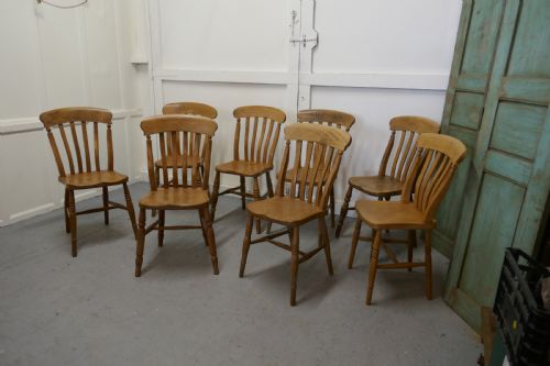 fig 2. A Harlequin Set of 8 Beech & Elm Country Kitchen Dining Chairs
