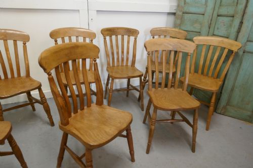 fig 3. A Harlequin Set of 8 Beech & Elm Country Kitchen Dining Chairs