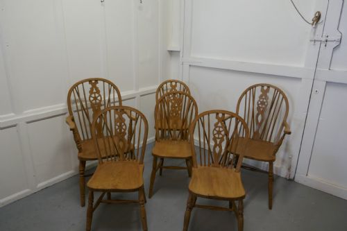 fig 1. Set of 6 Beech & Elm Wheel Back Windsor Kitchen Dining Chairs